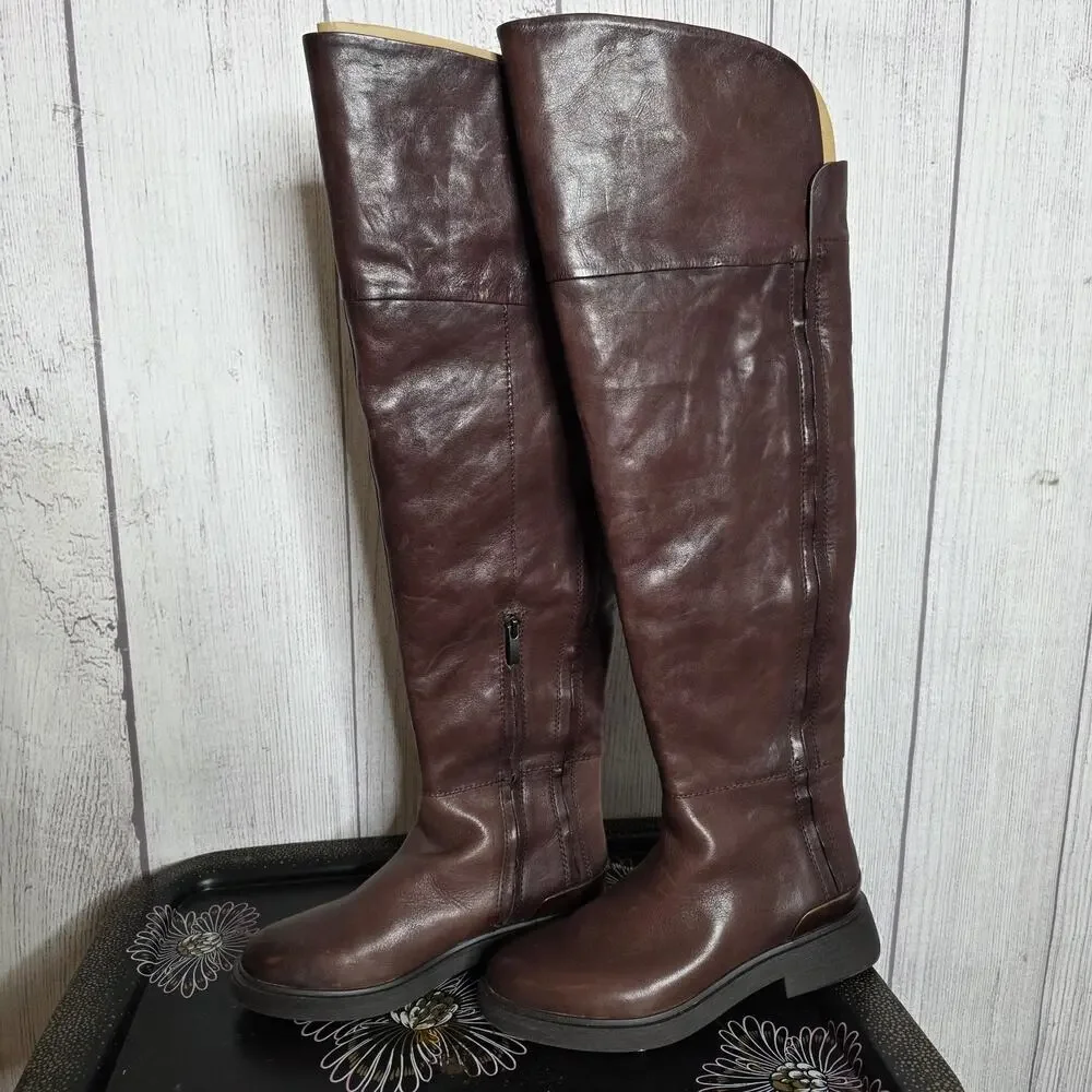 Franco Sarto Battina Brown Leather Over the Knee Boots Riding Tall - 7.5 M